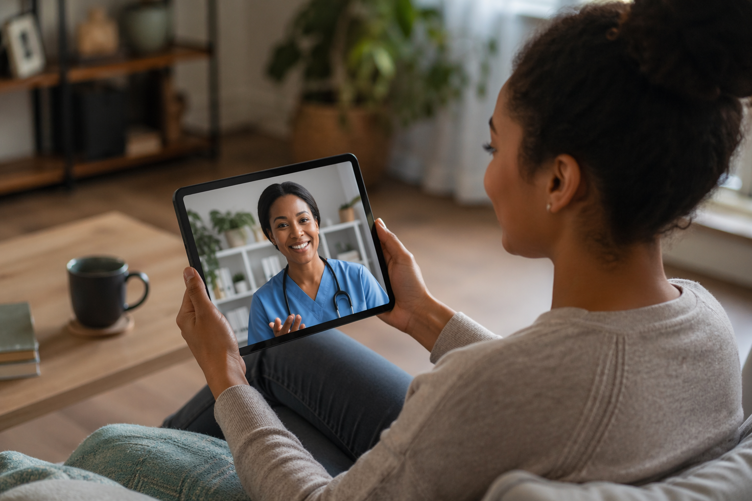 Patient receiving telehealth care from OurHealth Rx provider